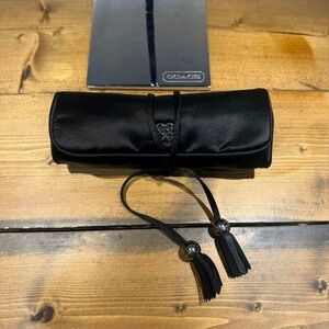 Coach Jewelry Roll Travel Organizer Black Satin Case Tassel Tie Zip Compartments
